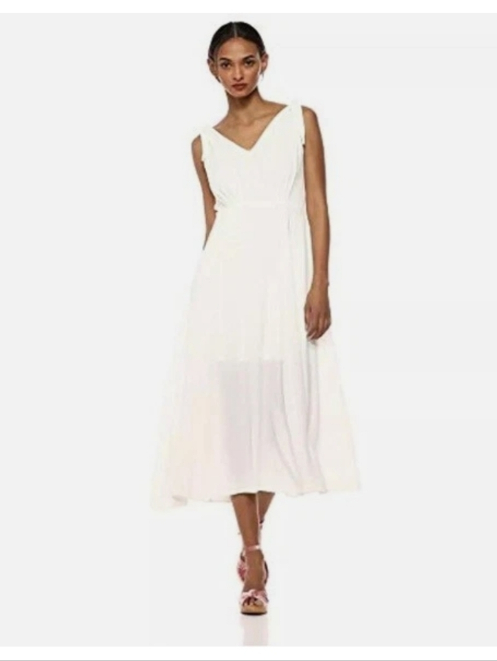 BETSY JOHNSON V NECK DRESS SLEEVELESS WITH A BOW DETAIL ON SHOULDERS NWOT SZ 14